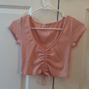 coral crop top,center sinched front